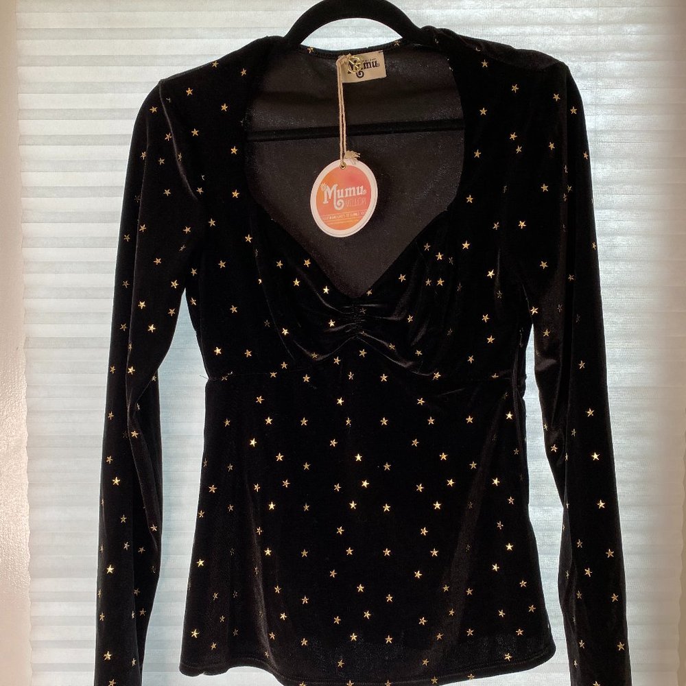 Show Me Your Mumu Black Velvet Blouse with Stars